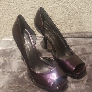 Jessica Simpson eggplant open toe platform pumps